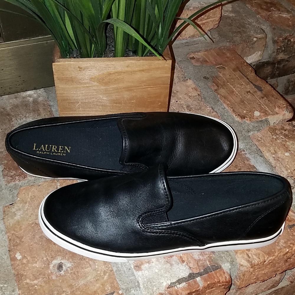 Lauren Ralph Lauren Black Leather Slip On Shoes